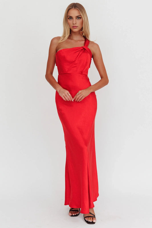 Charming satin long shoulder strap with invisible back zipper bridesmaid dress