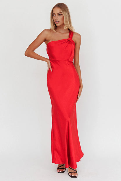 Charming satin long shoulder strap with invisible back zipper bridesmaid dress
