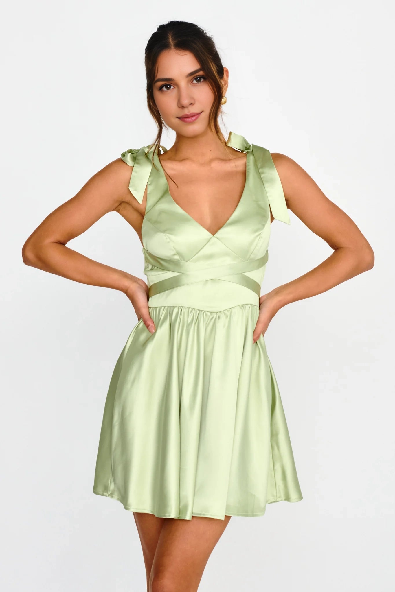 Charming satin mini lace up shoulder strap with back zipper Homecoming Dresses