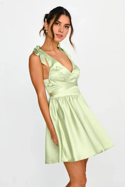 Charming satin mini lace up shoulder strap with back zipper Homecoming Dresses
