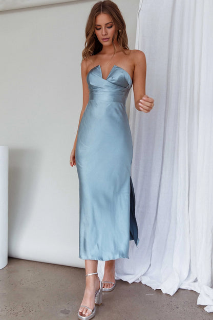 Charming satin tight corset with bone on both sides and zipper on the back bridesmaid dress