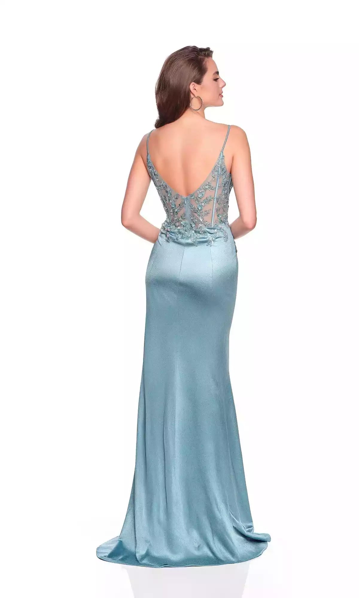 Charming sleeveless long see through corset with pleats, thin shoulder straps, exposed back, and satin floor for slim fit Prom Dresses