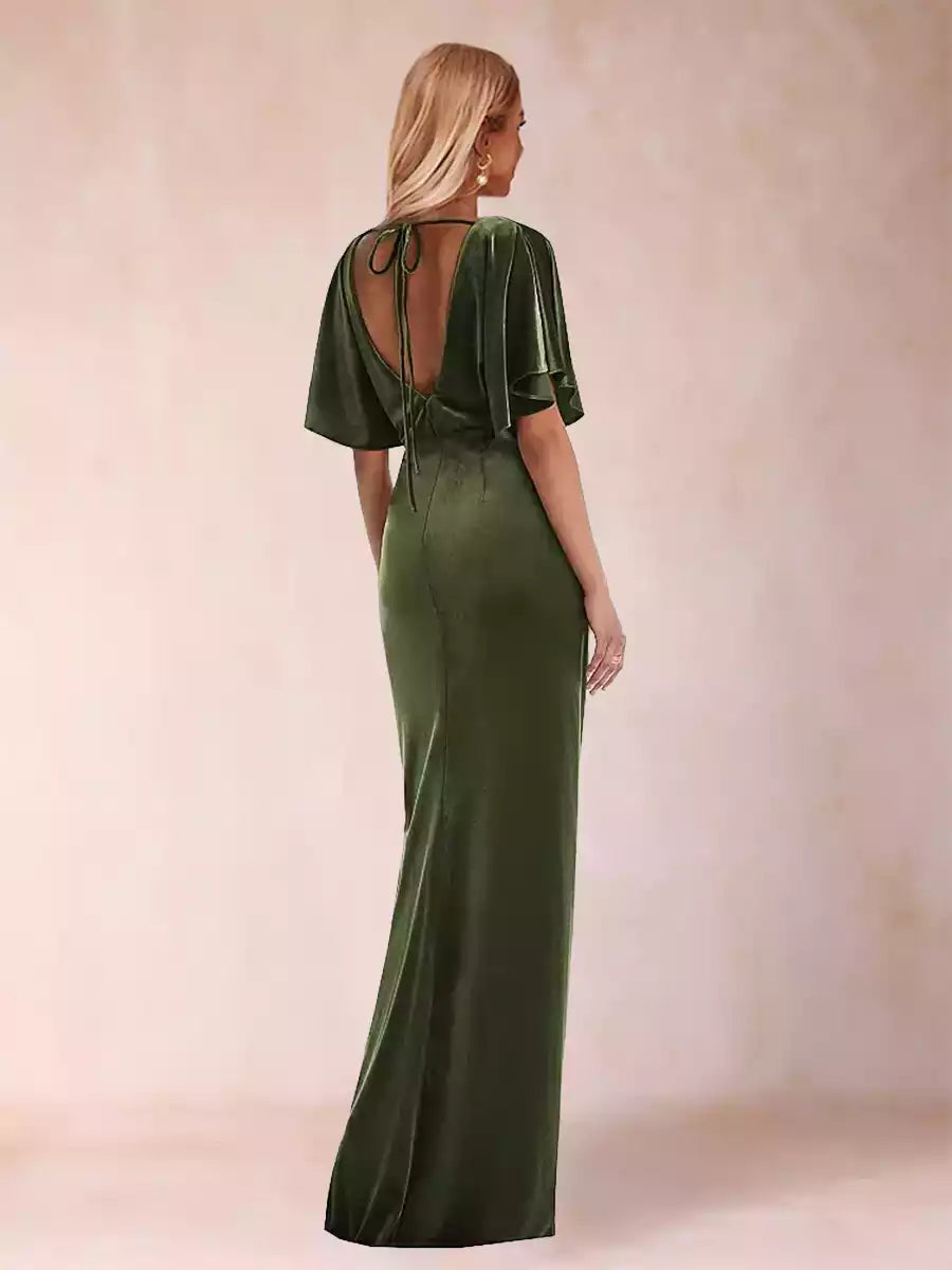 Charming slim fit/straight round neck short sleeved shirt with side slit and ruffle edge Mother of the Bride Dresses