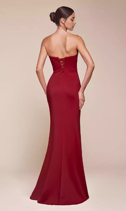 Charming strapless long pleated neckline with side pleats and high slits showcasing modern elegance Prom Dresses