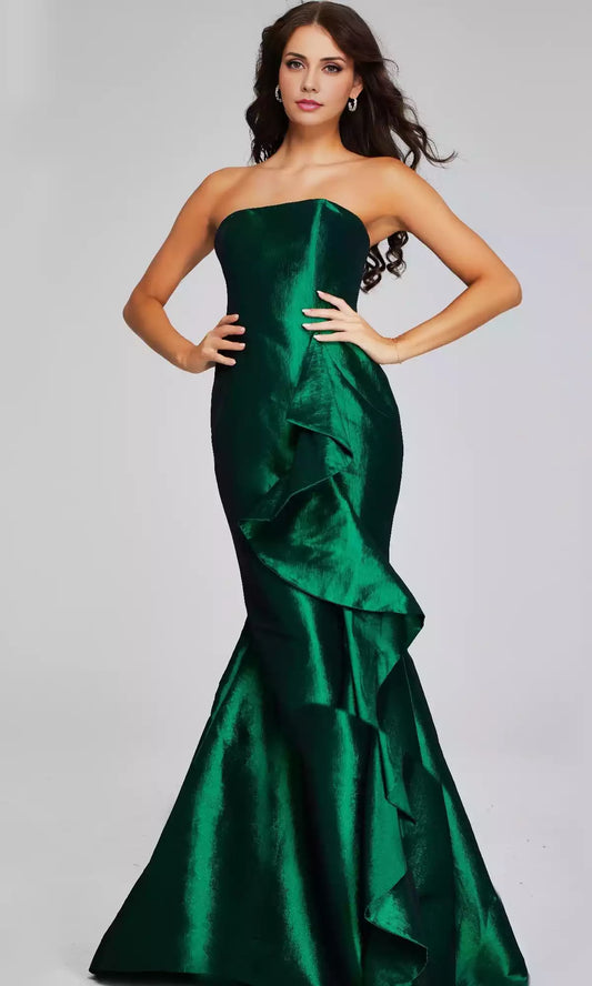 Charming strapless taffeta mermaid ruffle slim fit long style exudes elegance Prom Dresses