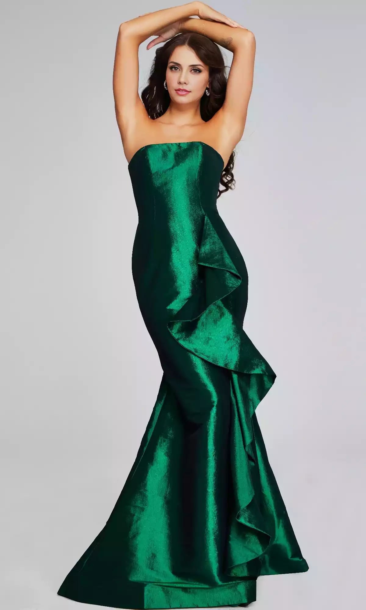 Charming strapless taffeta mermaid ruffle slim fit long style exudes elegance Prom Dresses