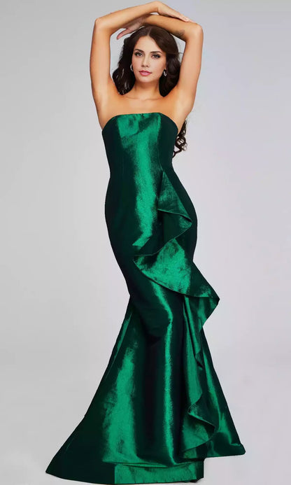 Charming strapless taffeta mermaid ruffle slim fit long style exudes elegance Prom Dresses