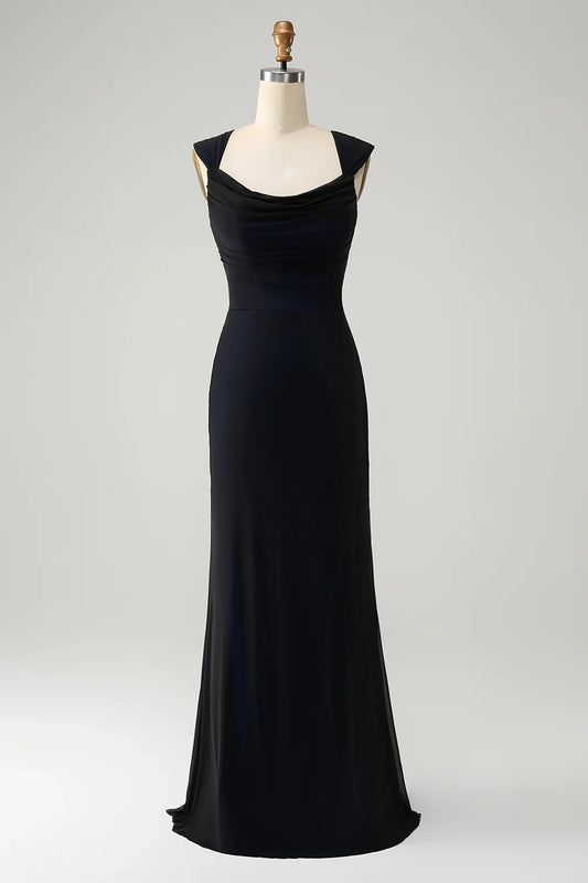 Charming tight fitting pendant collar long back lace up bridesmaid dress