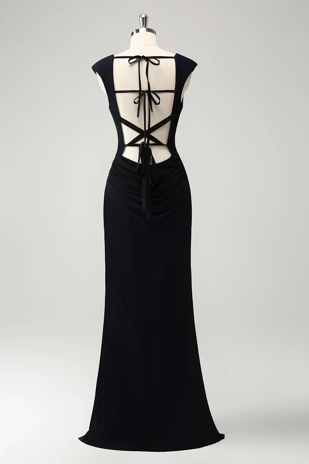 Charming tight fitting pendant collar long back lace up bridesmaid dress