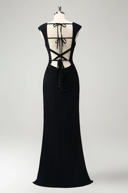 Charming tight fitting pendant collar long back lace up bridesmaid dress