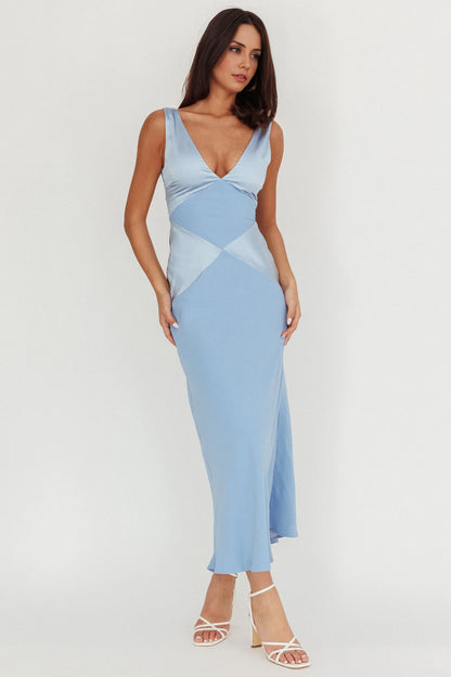 Charming unlined deep V-neck satin extra long invisible back zipper bridesmaid dress