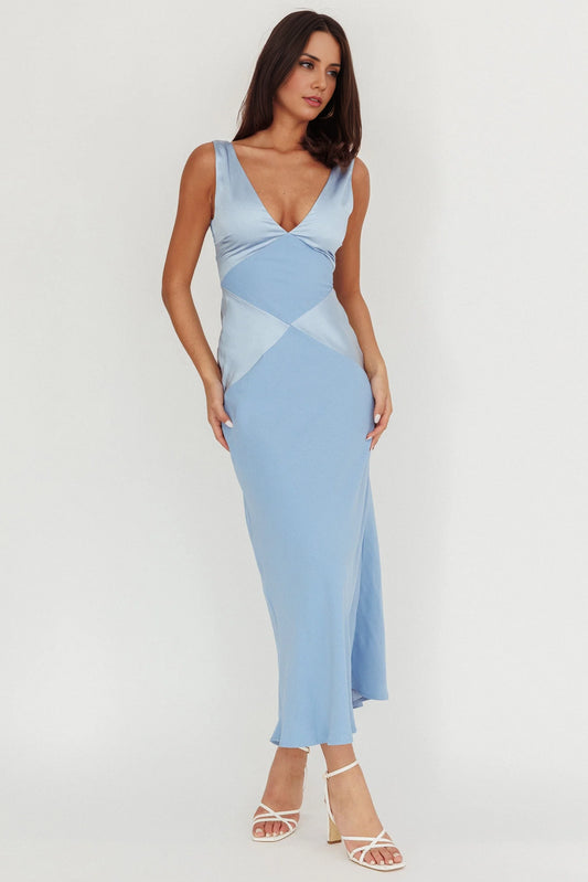 Charming unlined deep V-neck satin extra long invisible back zipper bridesmaid dress