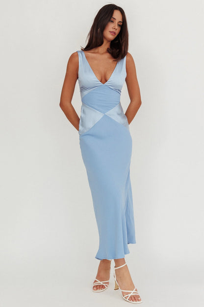 Charming unlined deep V-neck satin extra long invisible back zipper bridesmaid dress
