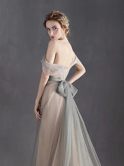 A-line sexy off the shoulder simple silver sweetheart sheer backless dress