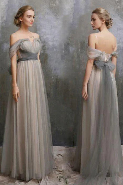A-line sexy off the shoulder simple silver sweetheart sheer backless dress