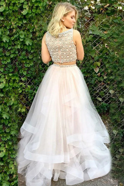 Beautiful and elegant two-piece neckline sheer ball dress