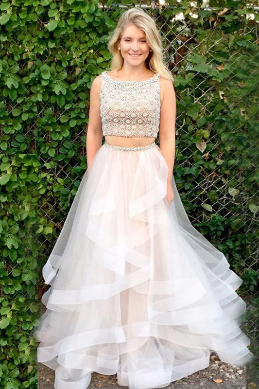 Beautiful and elegant two-piece neckline sheer ball dress