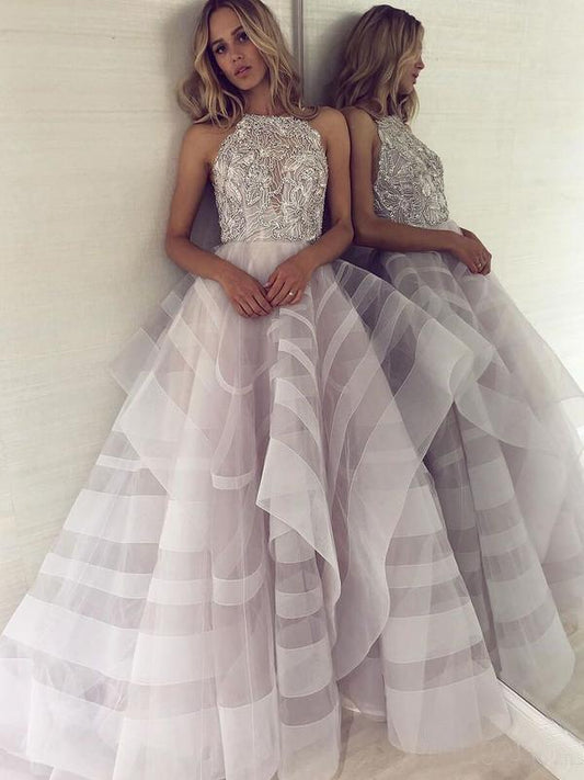 Fashionable A-line strapless sheer glitter ball hat backless ball dress