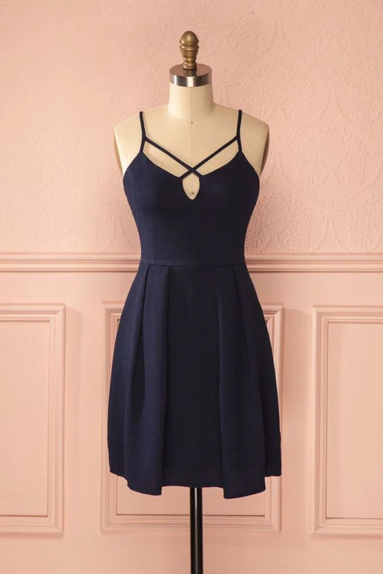Chiffon Italian Noodle Strap Short Mini Zipper Dress