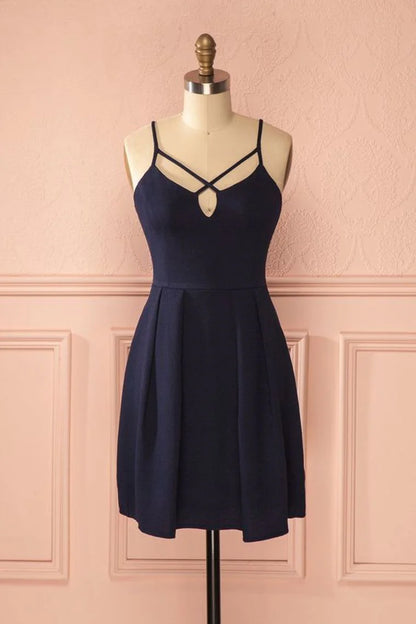 Chiffon Italian Noodle Strap Short Mini Zipper Dress