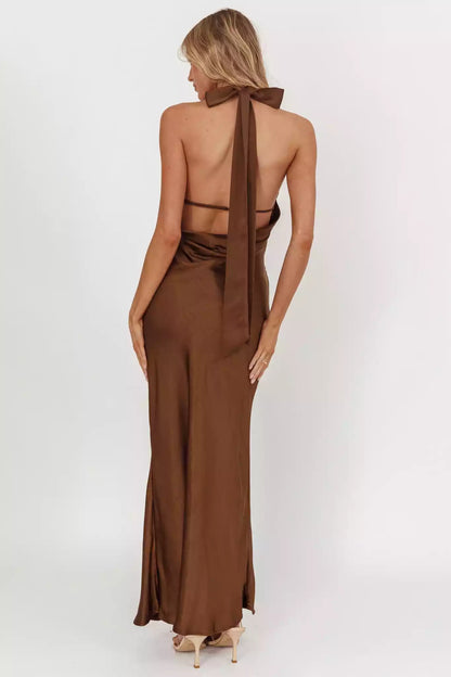 Classic cross hanging neck, backless, adjustable shoulder straps, side zippers Prom Dresses