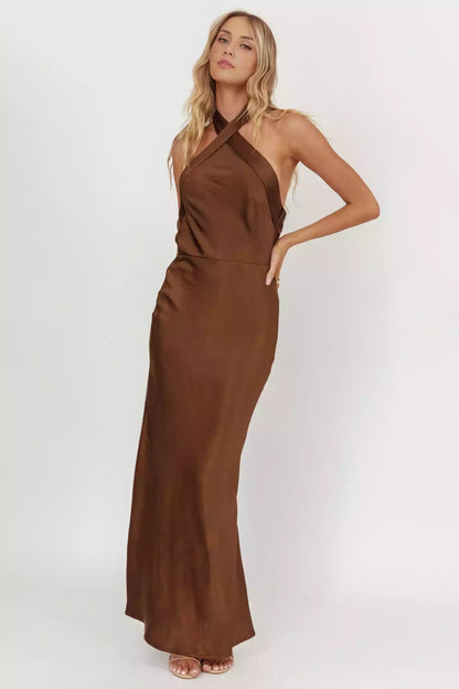 Classic cross hanging neck, backless, adjustable shoulder straps, side zippers Prom Dresses