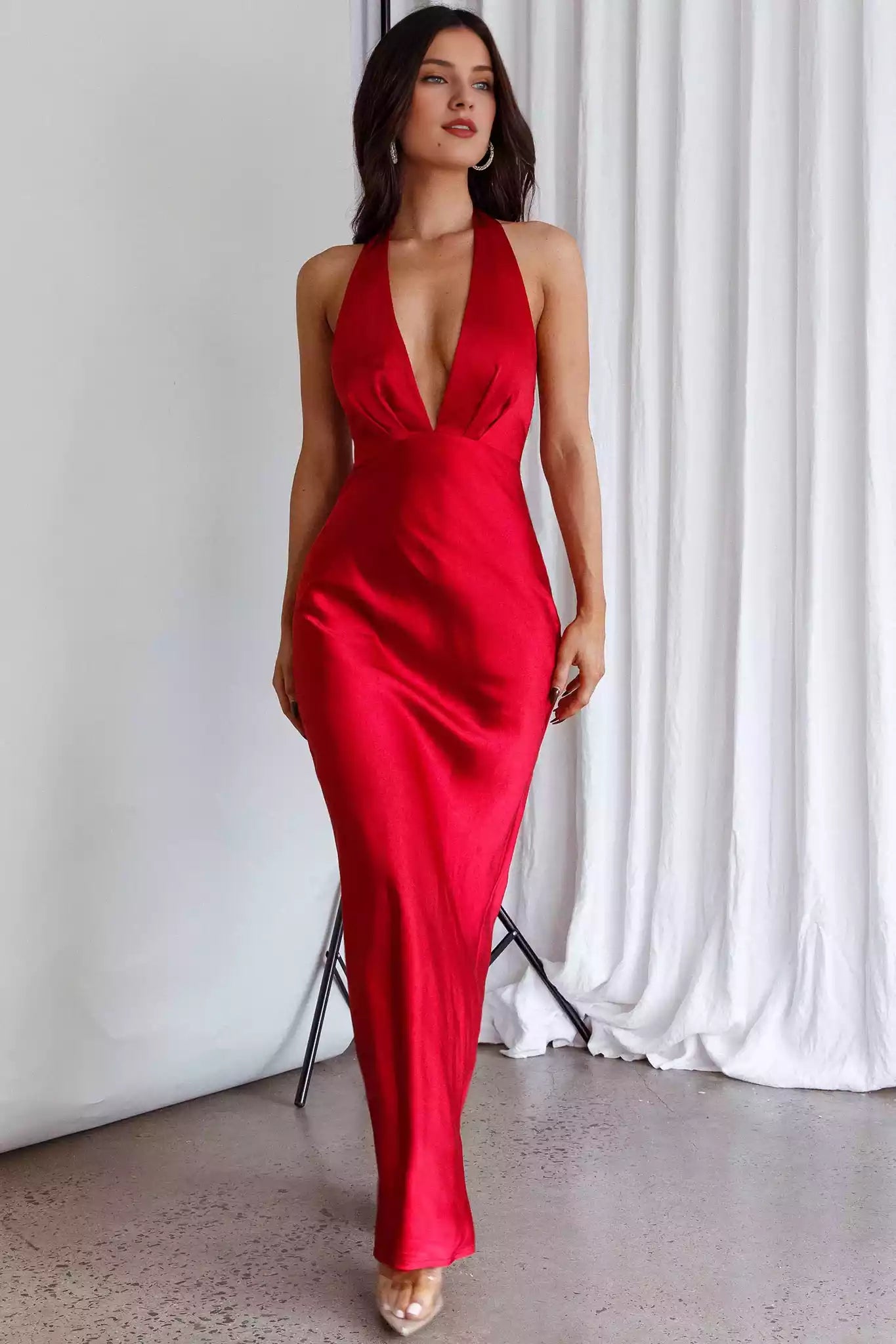 Classic satin bust with lining, hanging neck, tight corset with side zipper, Bridesmaid Dresses