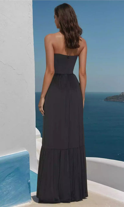 Classic strapless A-line skirt with side slits, imitating wrap, suitable for various formal occasions Prom Dresses