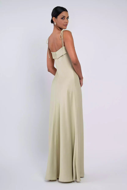 Concise slim shoulder straps, slanted cut straight neckline, fully lined back with a middle zipper, Bridesmaid Dresses