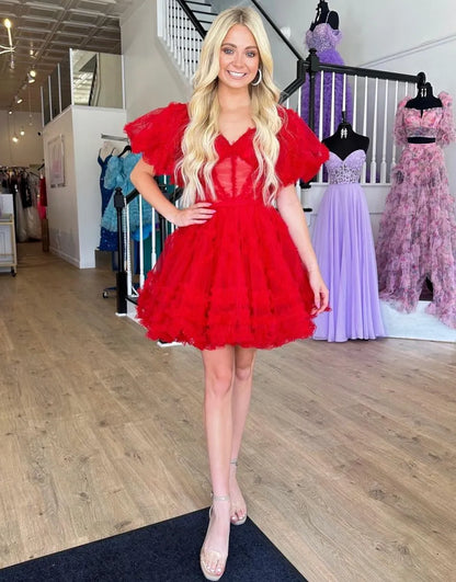 Cute, elegant, sexy off shoulder A-line short sheer party dress