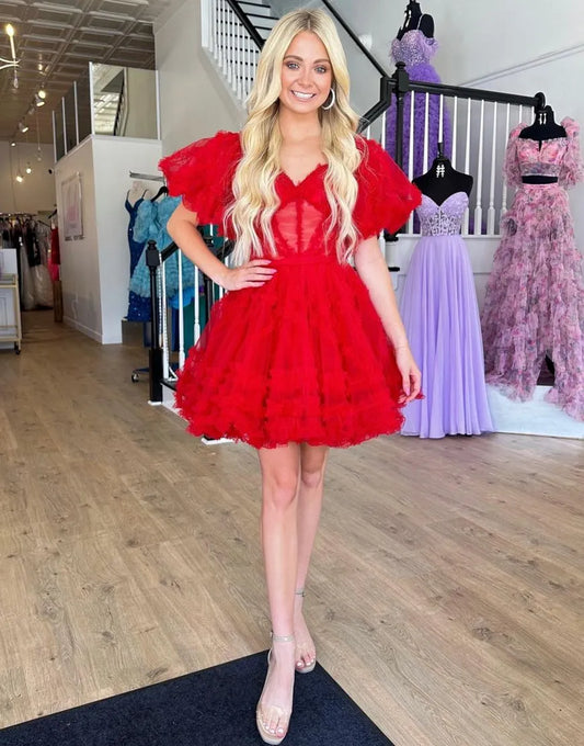 Cute, elegant, sexy off shoulder A-line short sheer party dress