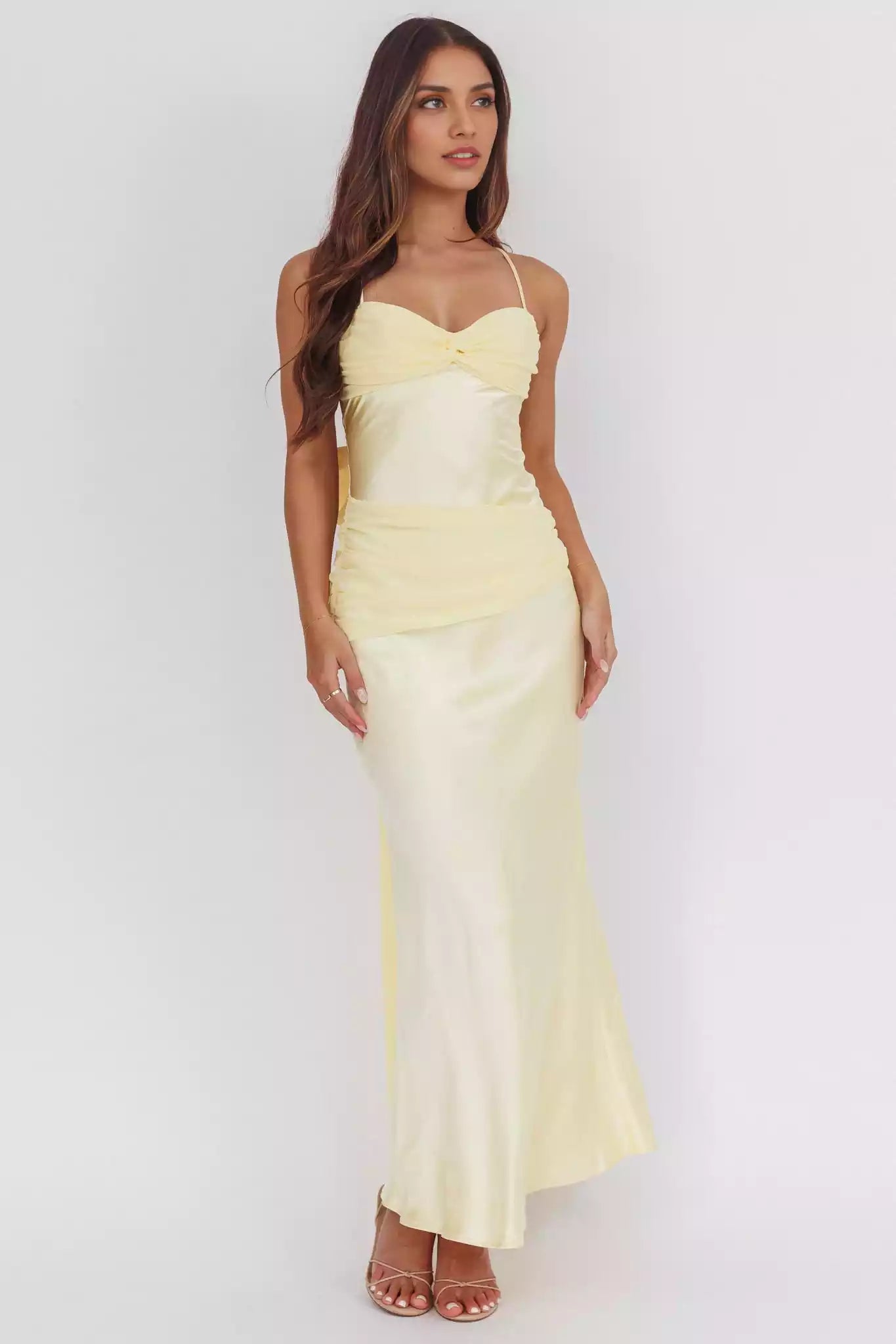 Cute adjustable shoulder strap lining with cross bow details on the back, zipper on the back Prom Dresses