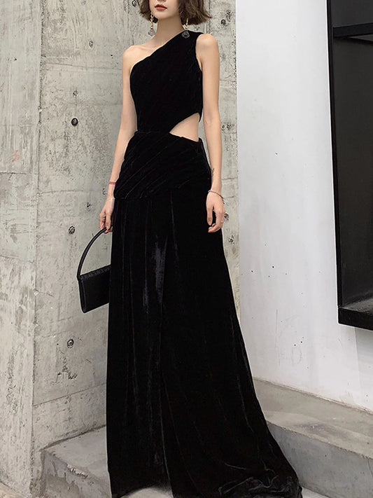 Black velvet long evening dress black velvet evening dress