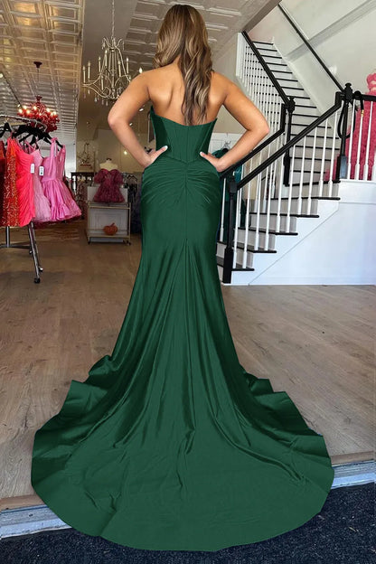 Mermaid Sweetheart Zipper Back Long Satin Ball Dress Split