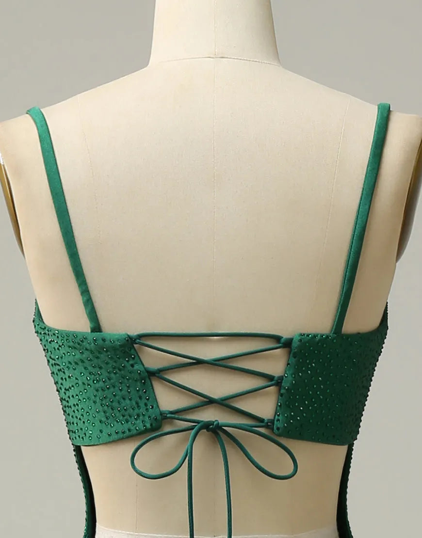 Dark green slim fit Italian spaghetti strap split ball dress