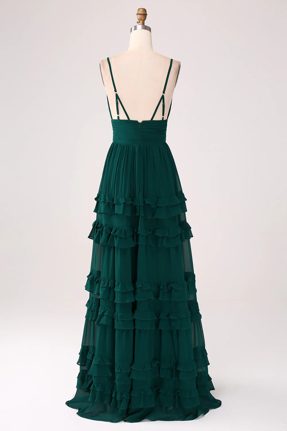 A-Line Spaghetti Straps Tiered Pleated Floor Length Bridesmaid Dress
