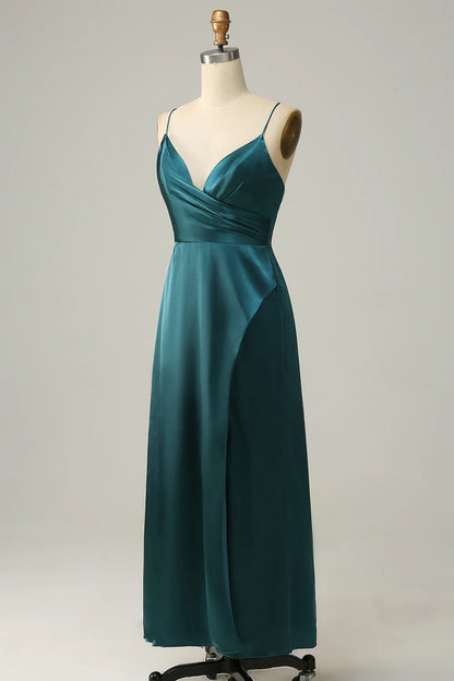 A Line Spaghetti Straps Plus Size Bridesmaid Dress with Open Back