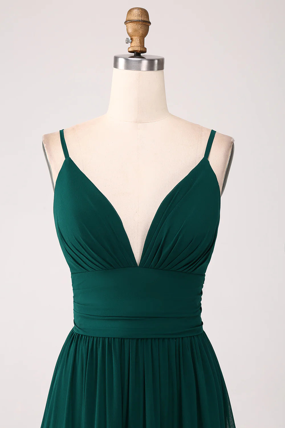 A-Line Spaghetti Straps Tiered Pleated Floor Length Bridesmaid Dress