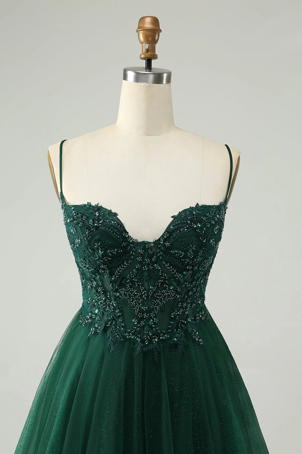 Glitter Dark Green A Line Beaded Tulle Homecoming Dress