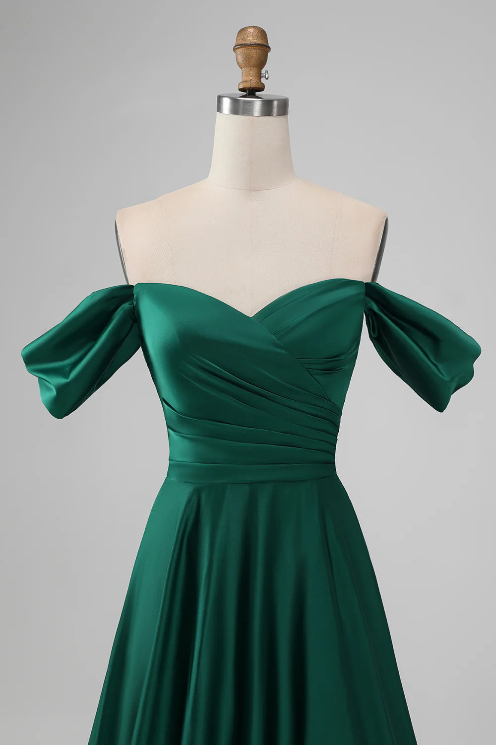 A-Line Off The Shoulder Pleated Satin Long Bridesmaid Dress