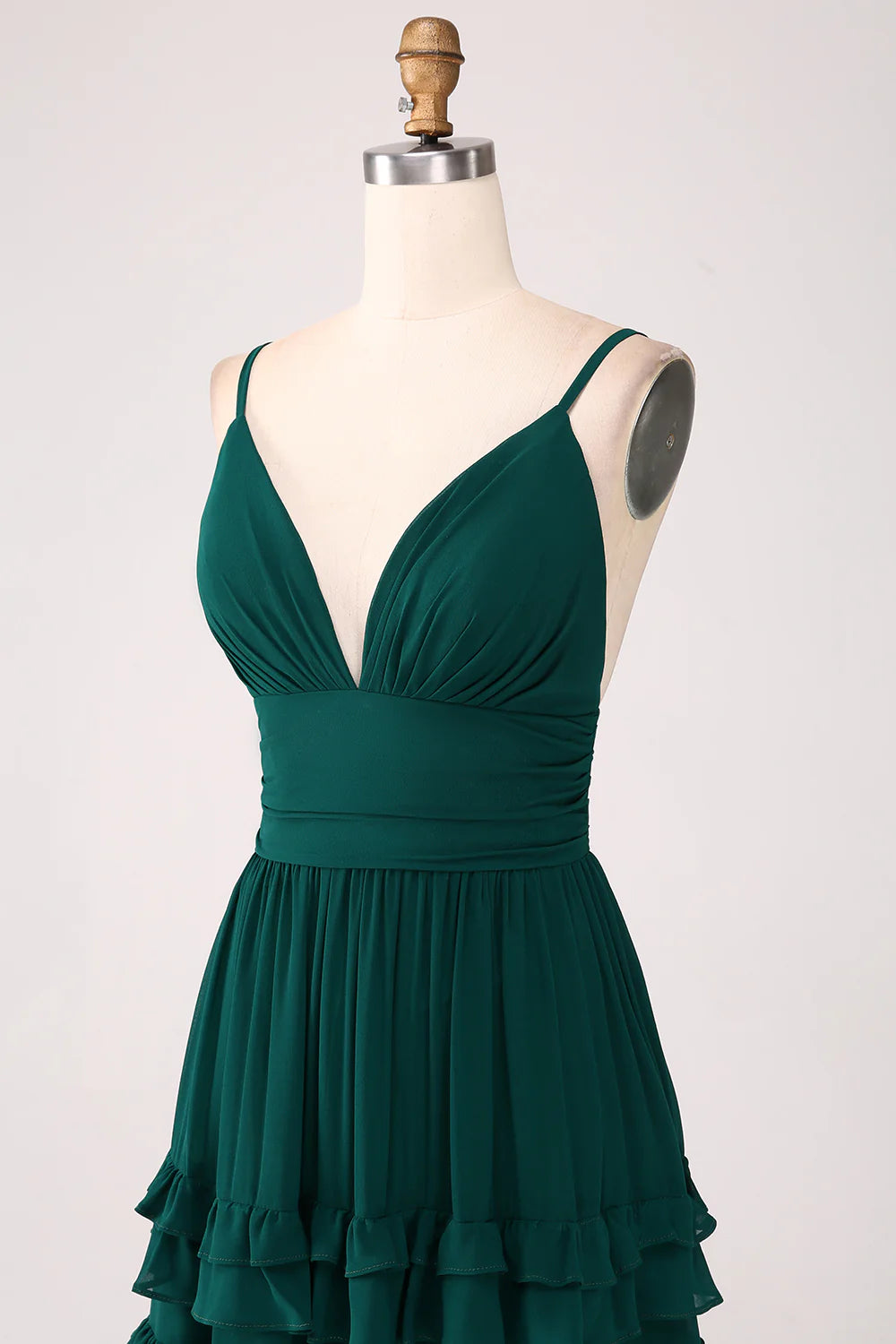 A-Line Spaghetti Straps Tiered Pleated Floor Length Bridesmaid Dress