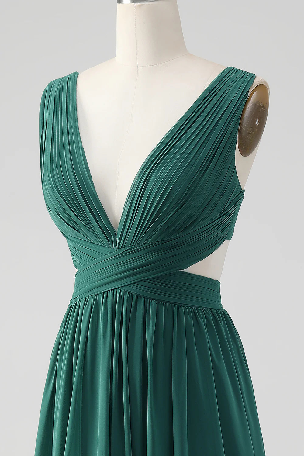 A Line V Neck Pleated Chiffon Long Bridesmaid Dress