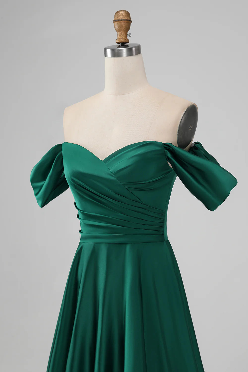 A-Line Off The Shoulder Pleated Satin Long Bridesmaid Dress