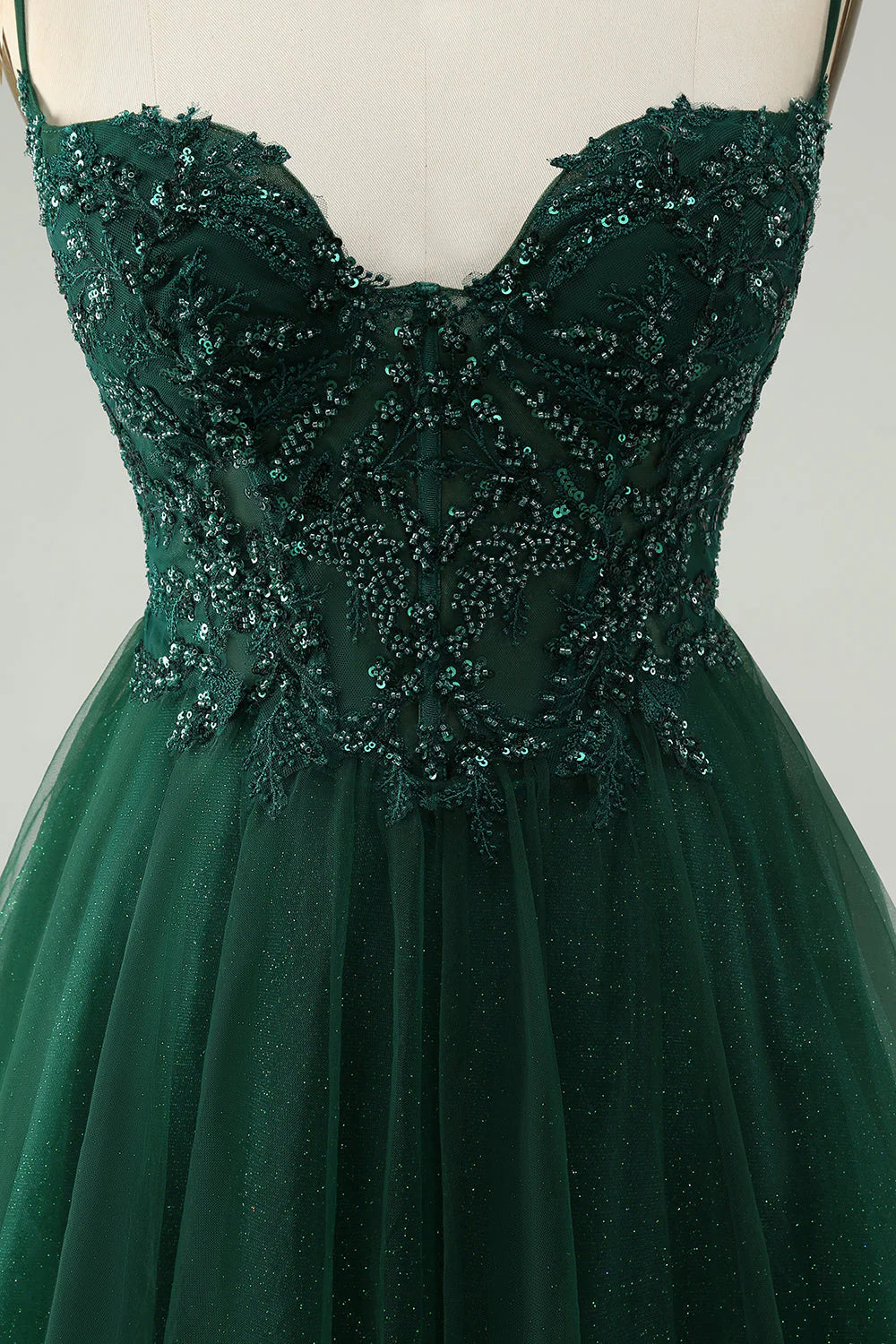 Glitter Dark Green A Line Beaded Tulle Homecoming Dress