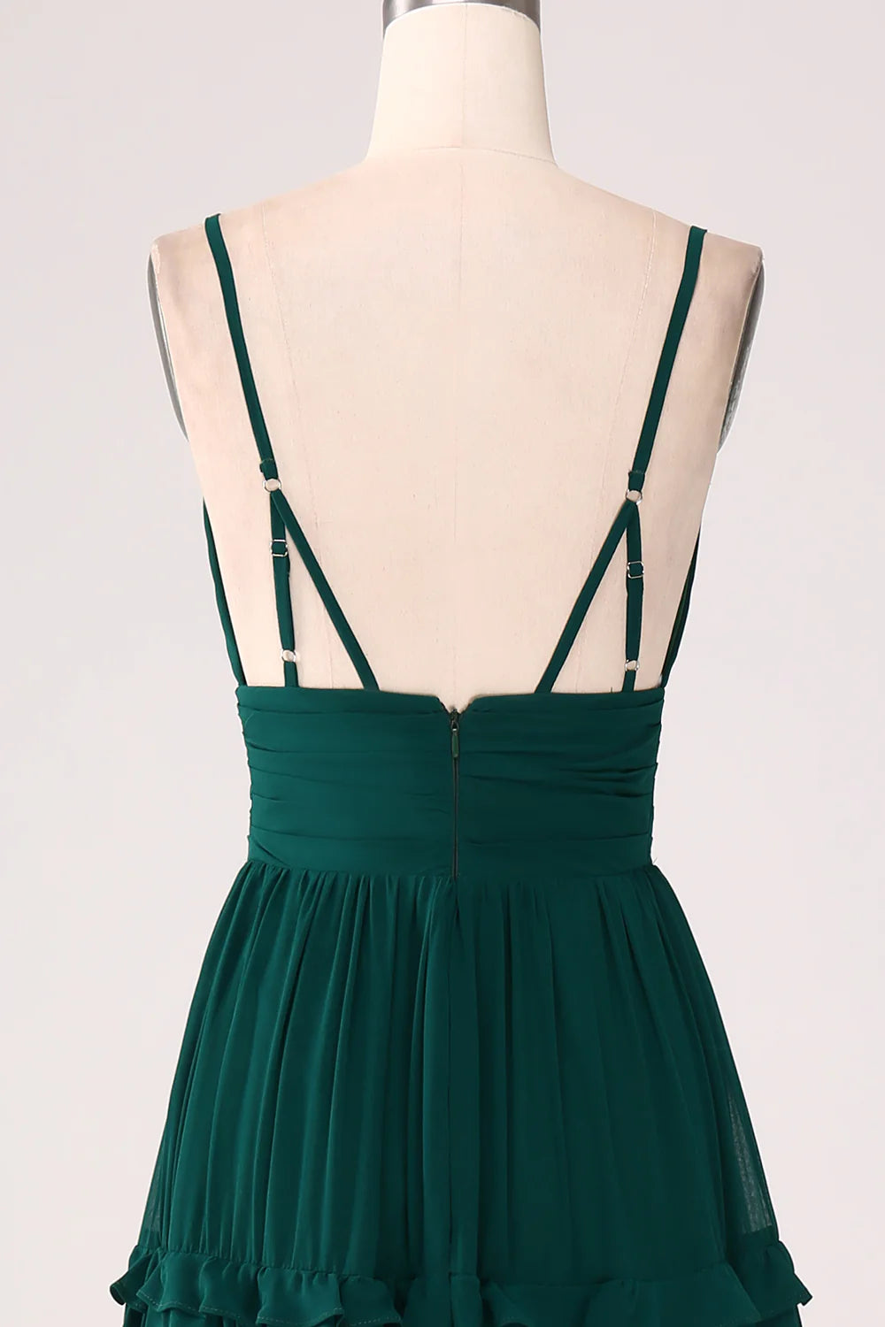 A-Line Spaghetti Straps Tiered Pleated Floor Length Bridesmaid Dress