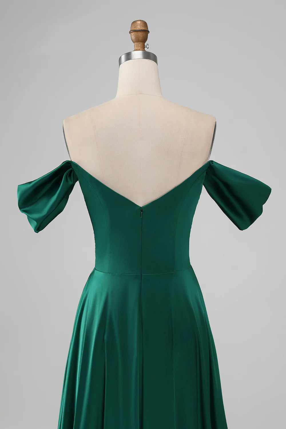 A-Line Off The Shoulder Pleated Satin Long Bridesmaid Dress