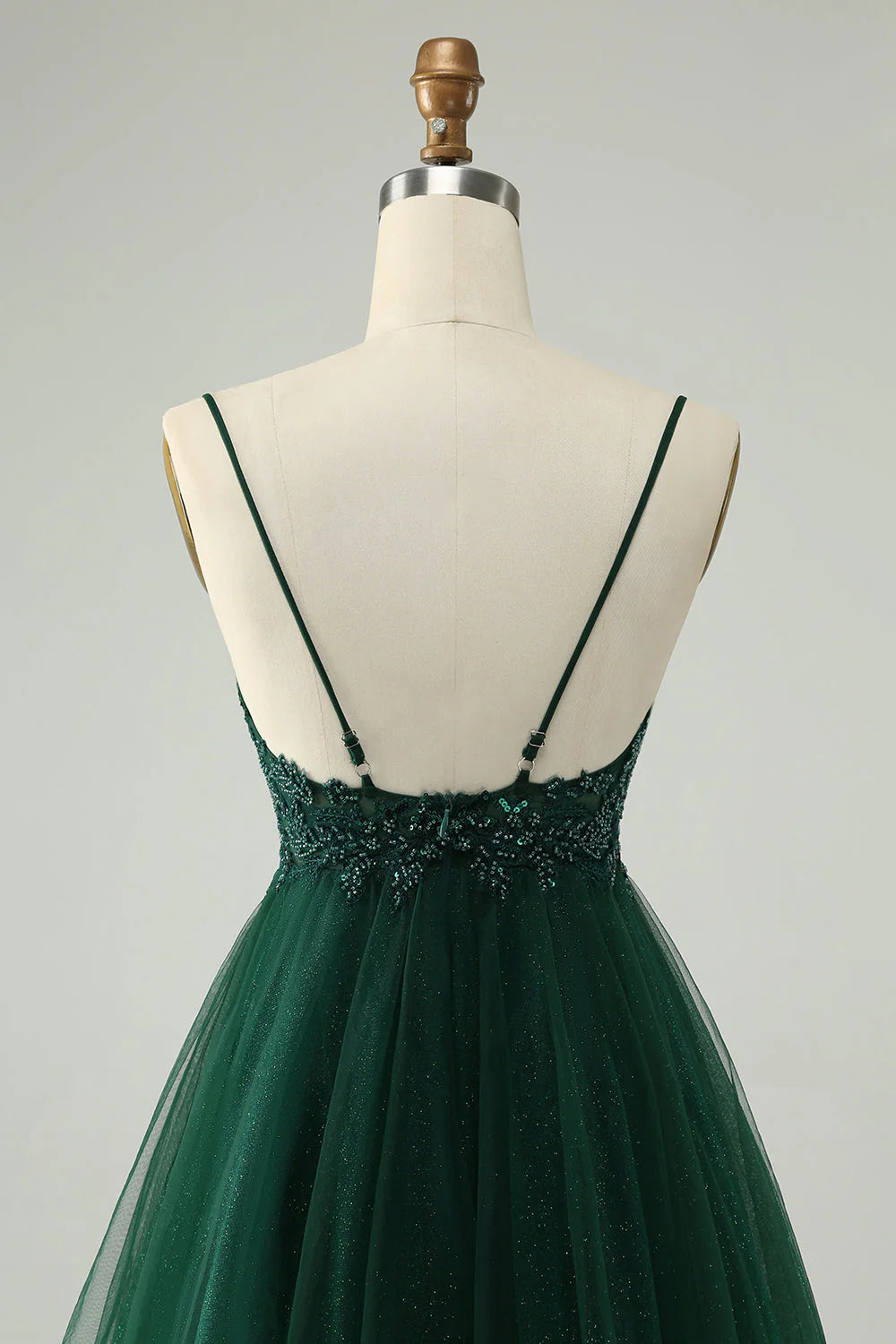 Glitter Dark Green A Line Beaded Tulle Homecoming Dress
