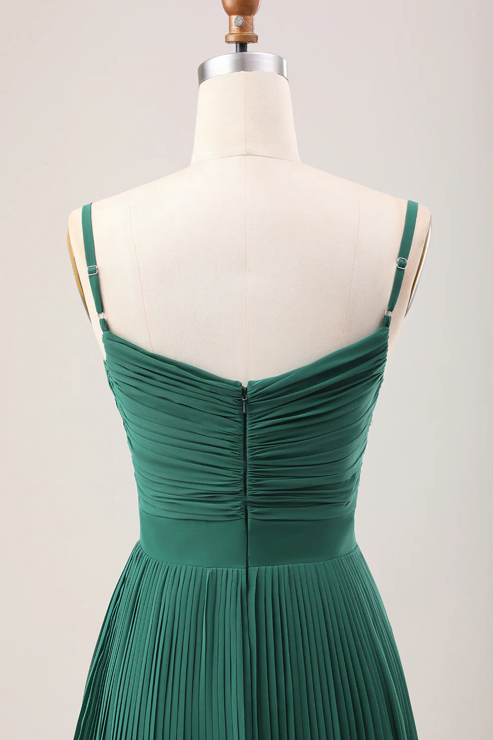 A-Line Spaghetti Straps Pleated Chiffon Long Bridesmaid Dress