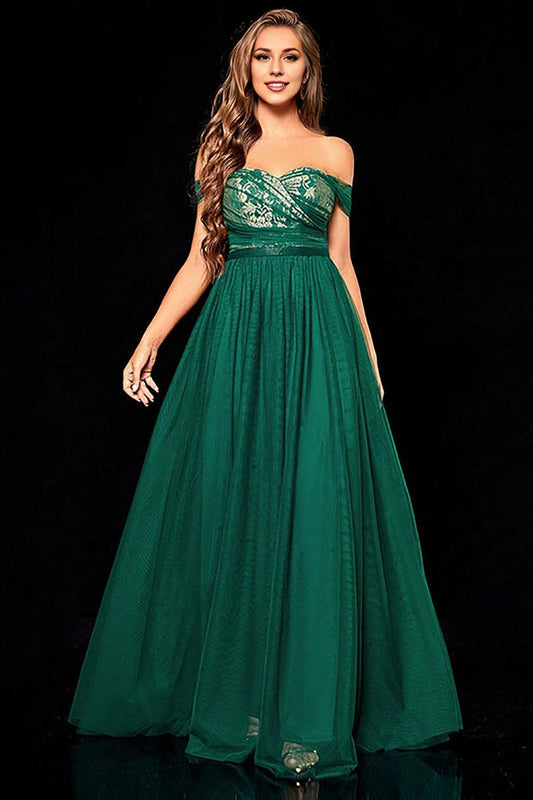 A Line Tulle Off the Shoulder Mother of the Bride Dresses With Pleated