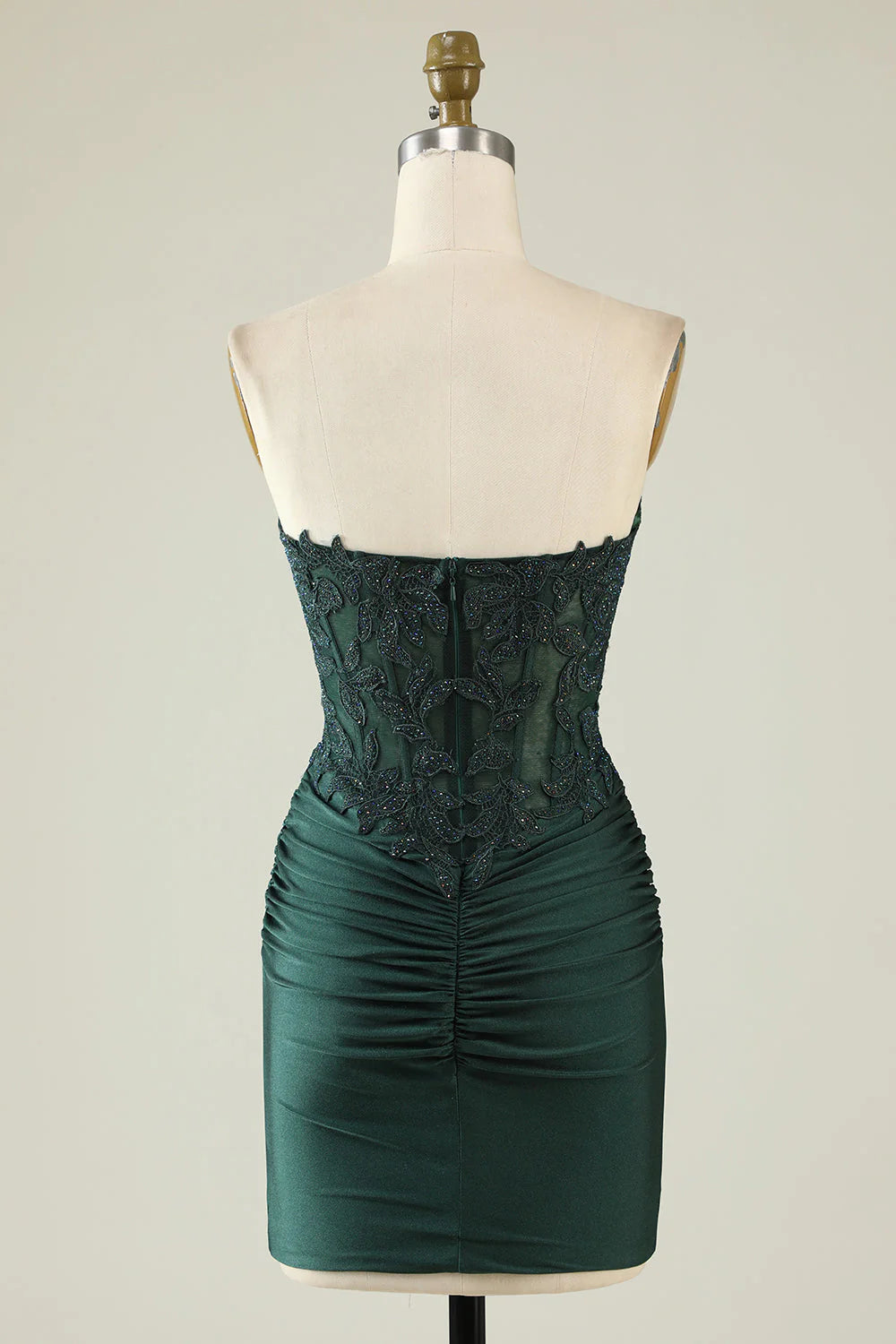 Dark Green Bodycon Strapless Applique Short Homecoming Dress